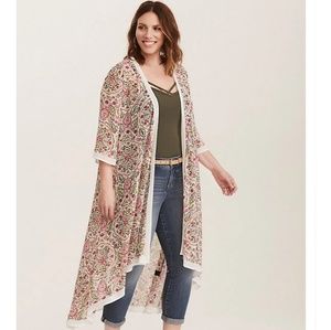 White pink green high low kimono size 1/2